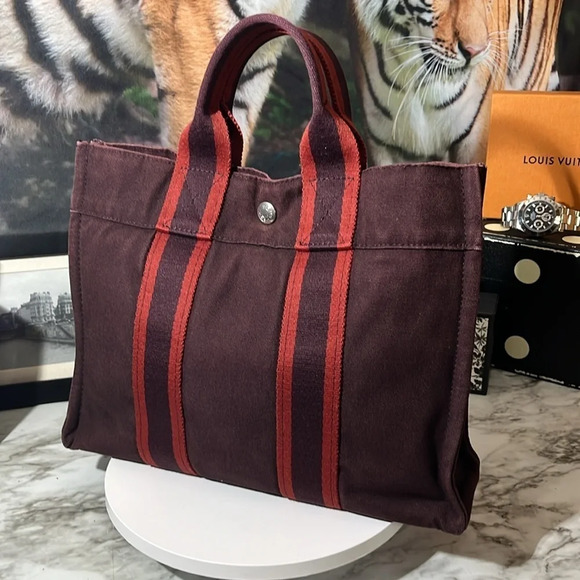 HERMES PM CANVAS TOTE BAG HAND STITCHED IN FRANCE - Picture 3 of 16